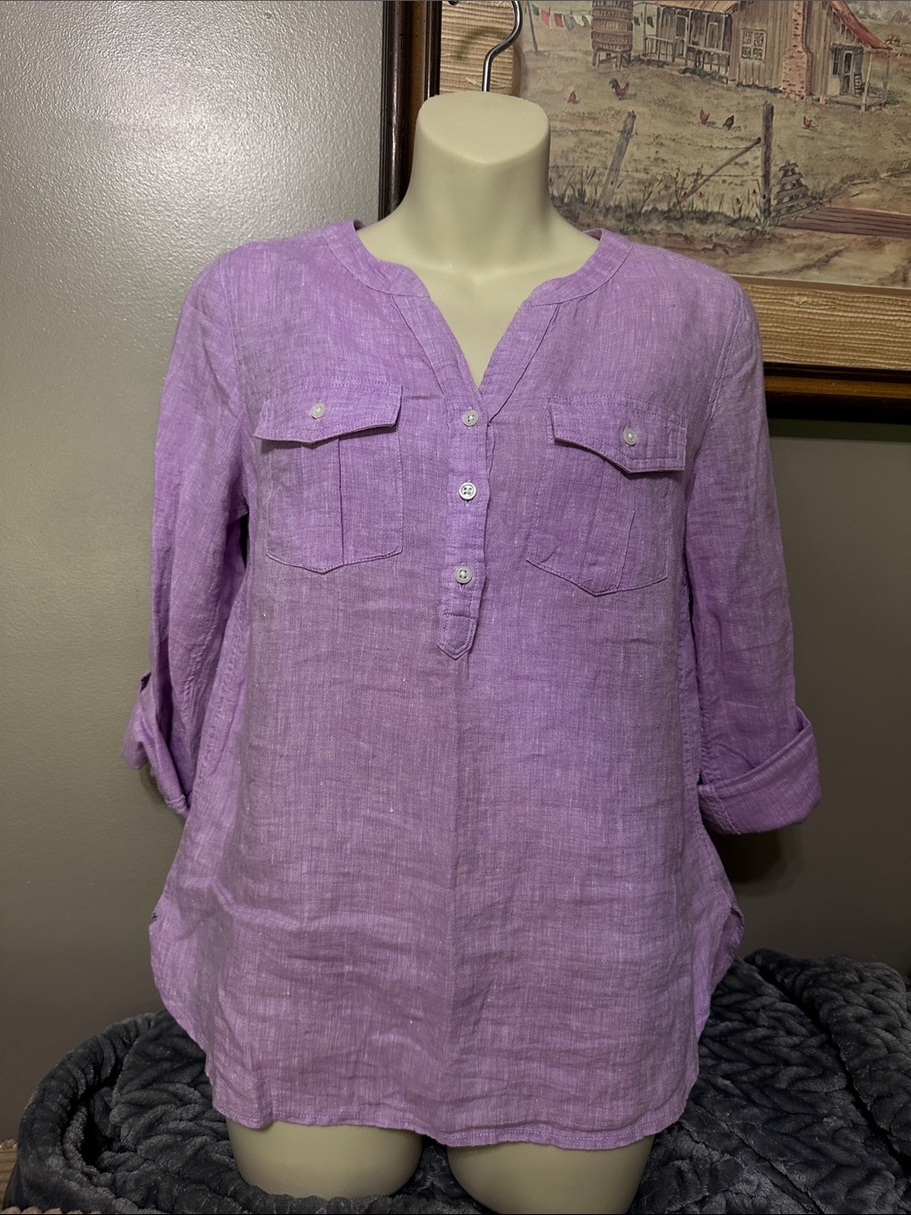 Talbots Lavender Tunic Linen Shirt small